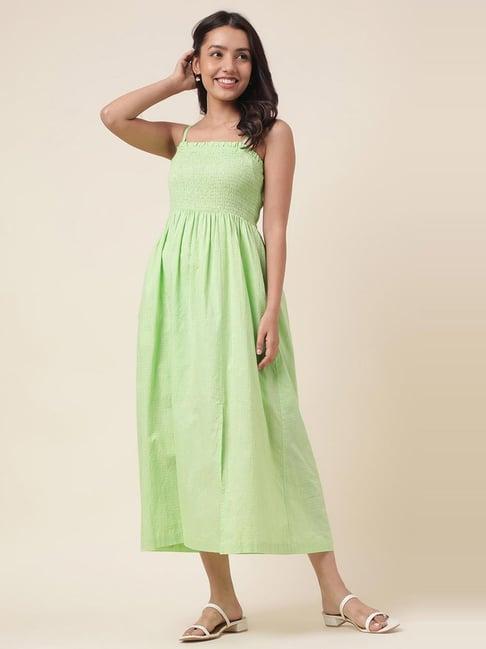 fabindia green cotton a-line dress