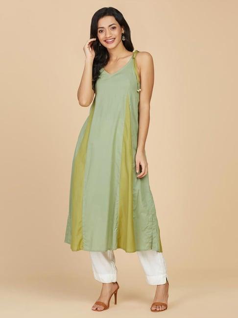 fabindia green cotton a line kurta