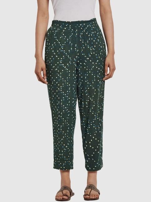 fabindia green cotton printed pants