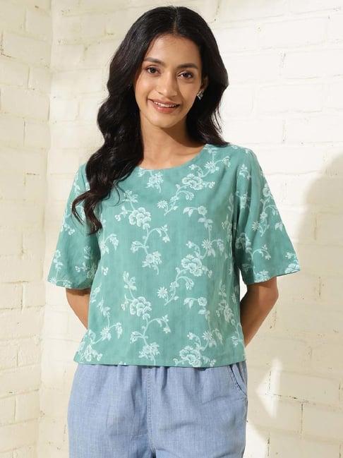 fabindia green cotton printed top