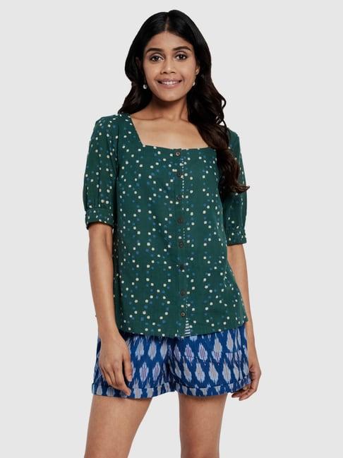 fabindia green cotton printed top