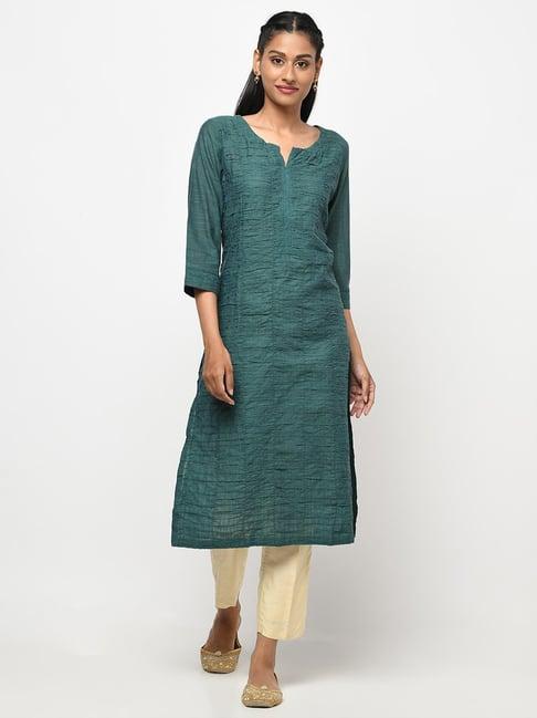 fabindia green cotton straight kurta