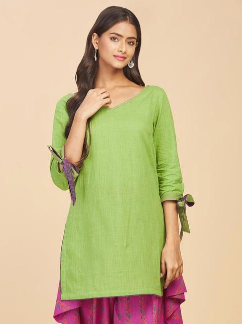 fabindia green cotton straight kurti