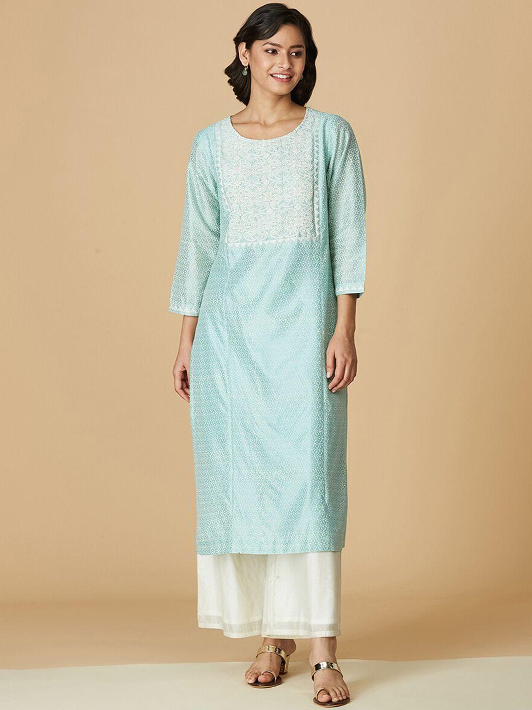 fabindia green ethnic motifs embroidered kurta