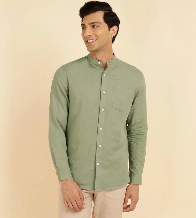 fabindia green linen blend slim fit regular shirt