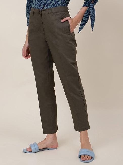 fabindia green mid rise pants