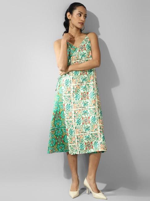 fabindia green printed a-line dress