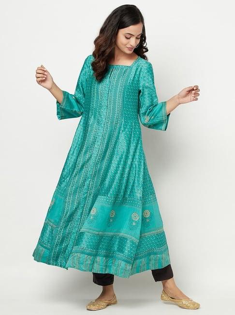 fabindia green printed a line kurta