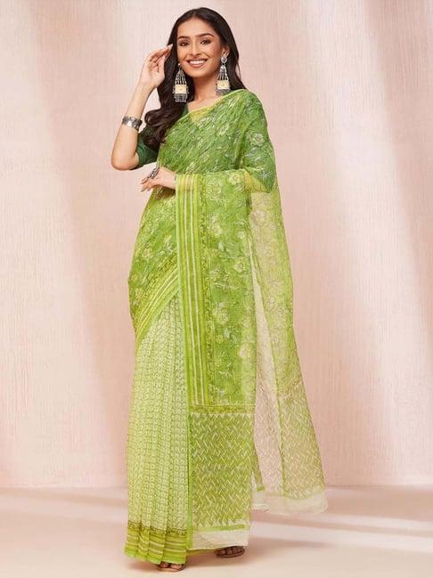 fabindia green printed saree