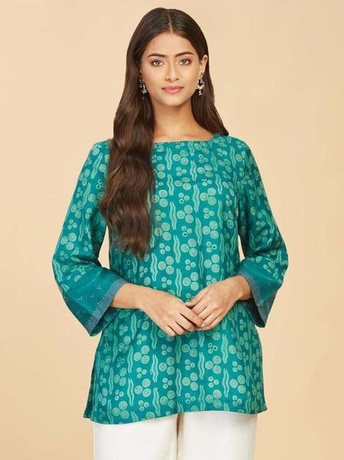 fabindia green printed straight kurti