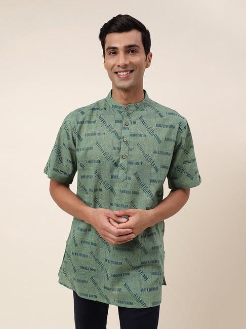 fabindia green regular fit printed short kurta