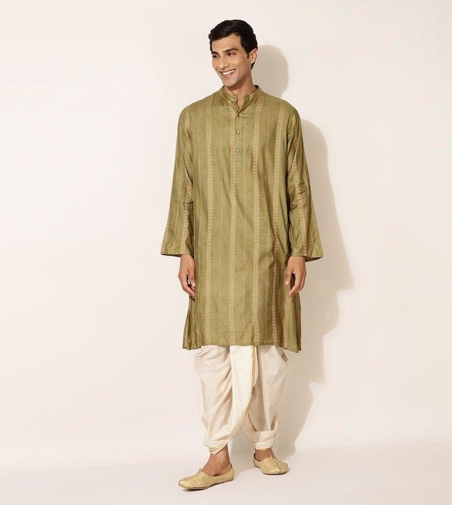 fabindia green silk blend dobby long kurta