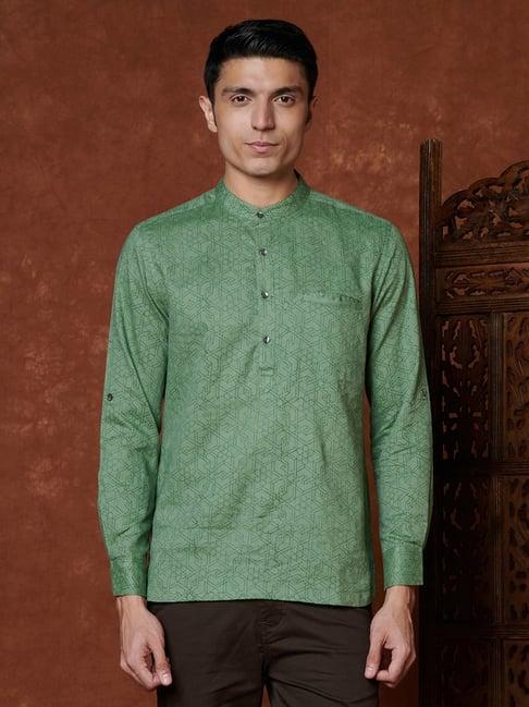 fabindia green slim fit printed short kurta