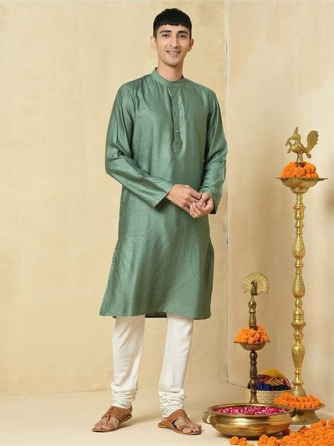 fabindia green slim fit self pattern kurta