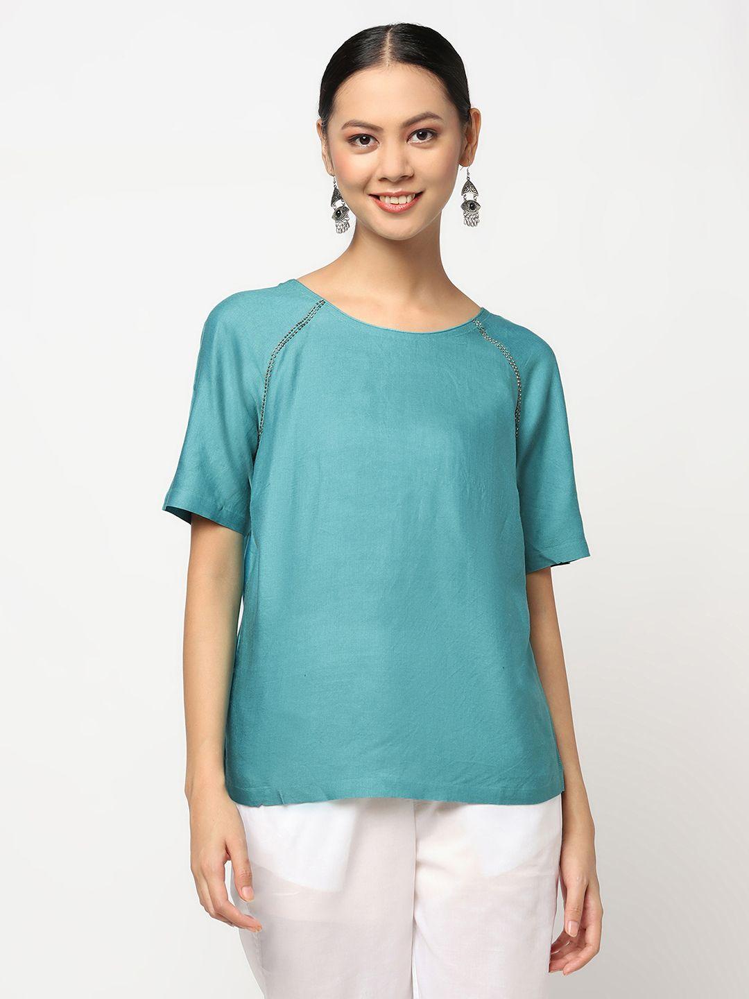 fabindia green solid regular top