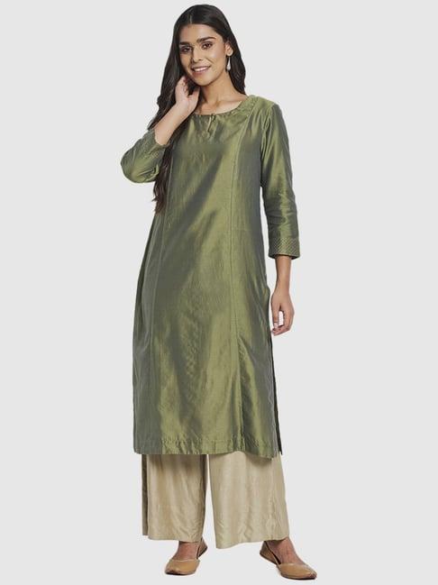 fabindia green straight kurta