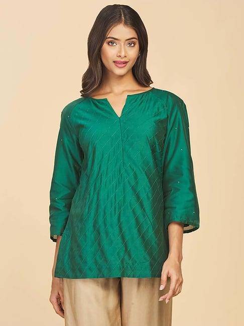 fabindia green striped straight kurti