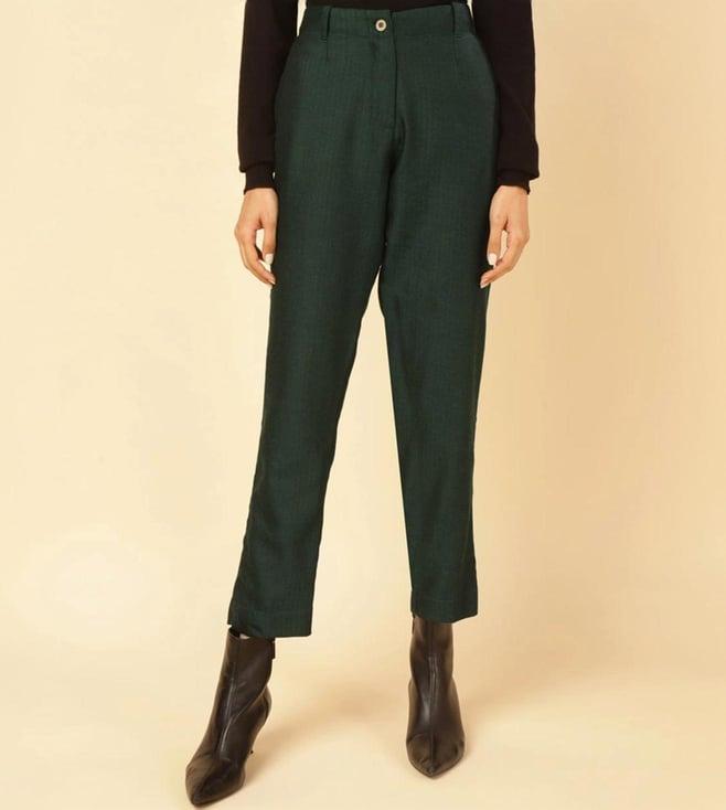 fabindia green wool full length tapered pant