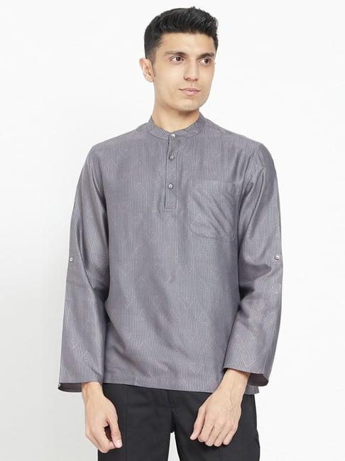 fabindia grey comfort fit printed short kurta