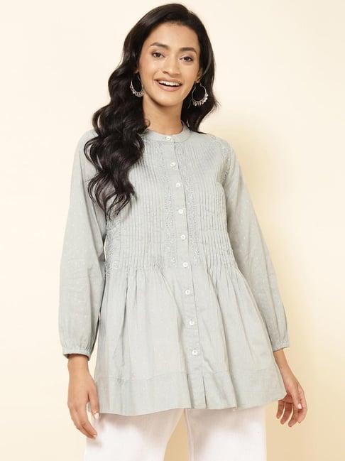 fabindia grey cotton embroidered tunic