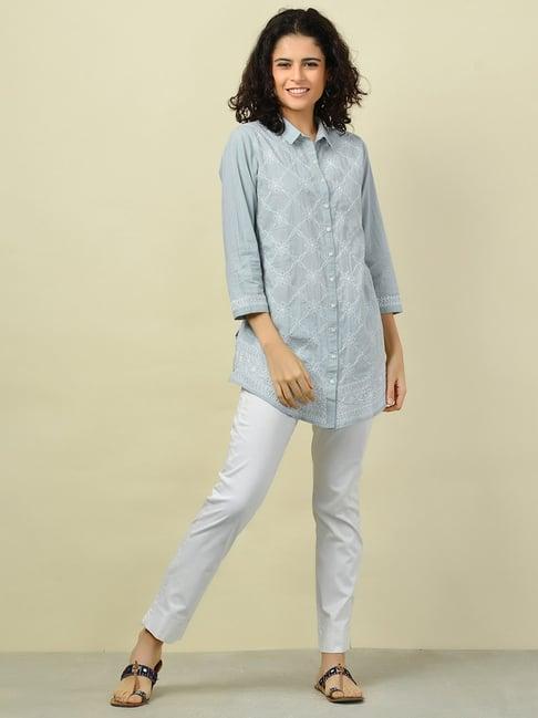 fabindia grey cotton embroidered tunic