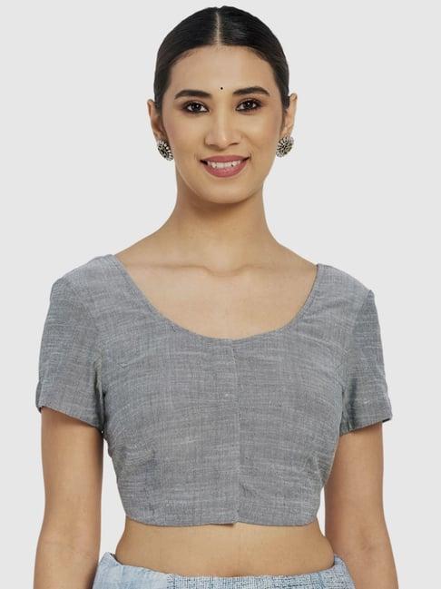fabindia grey cotton plain blouse