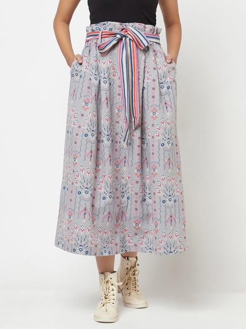 fabindia grey printed a-line dress skirt