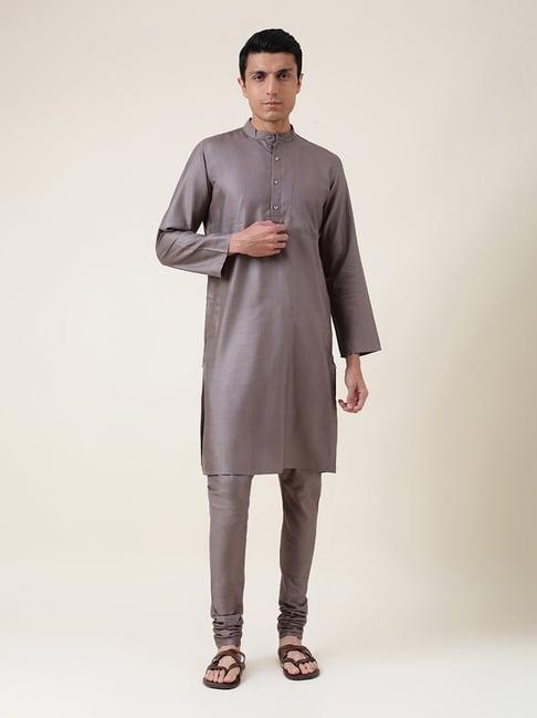 fabindia grey regular fit kurta with churidar set