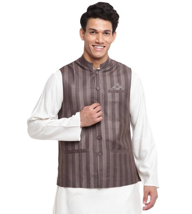 fabindia grey regular fit mandarin collar nehru jacket