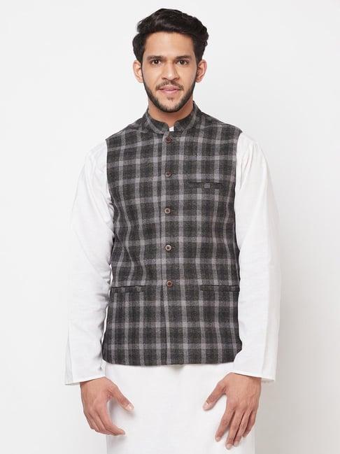 fabindia grey sleeveless mandarin collar nehru jacket