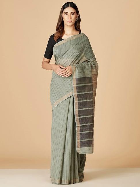 fabindia grey striped saree without blouse