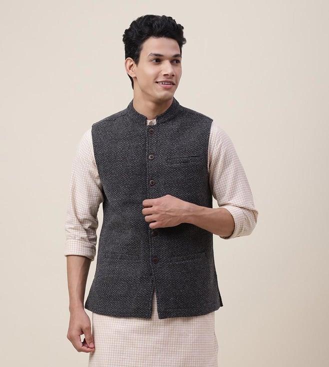 fabindia grey wool woven nehru jacket