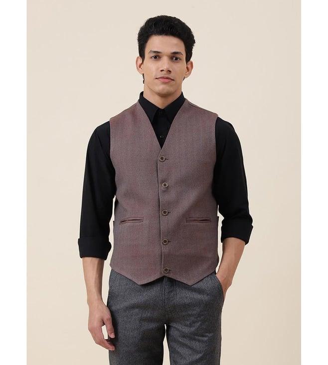 fabindia grey wool woven slim fit vest