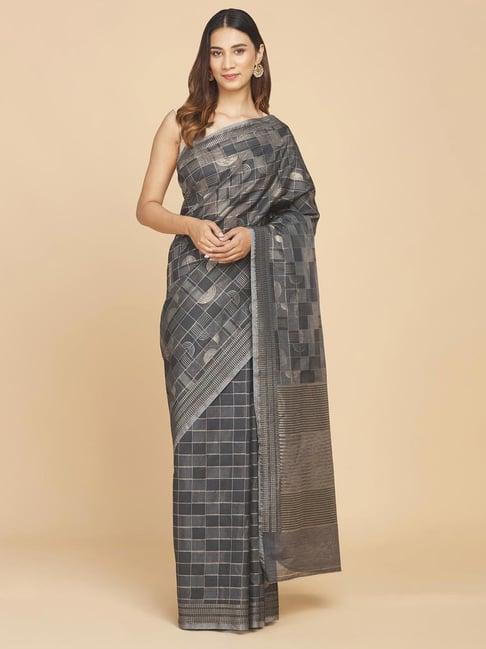 fabindia grey woven saree without blouse