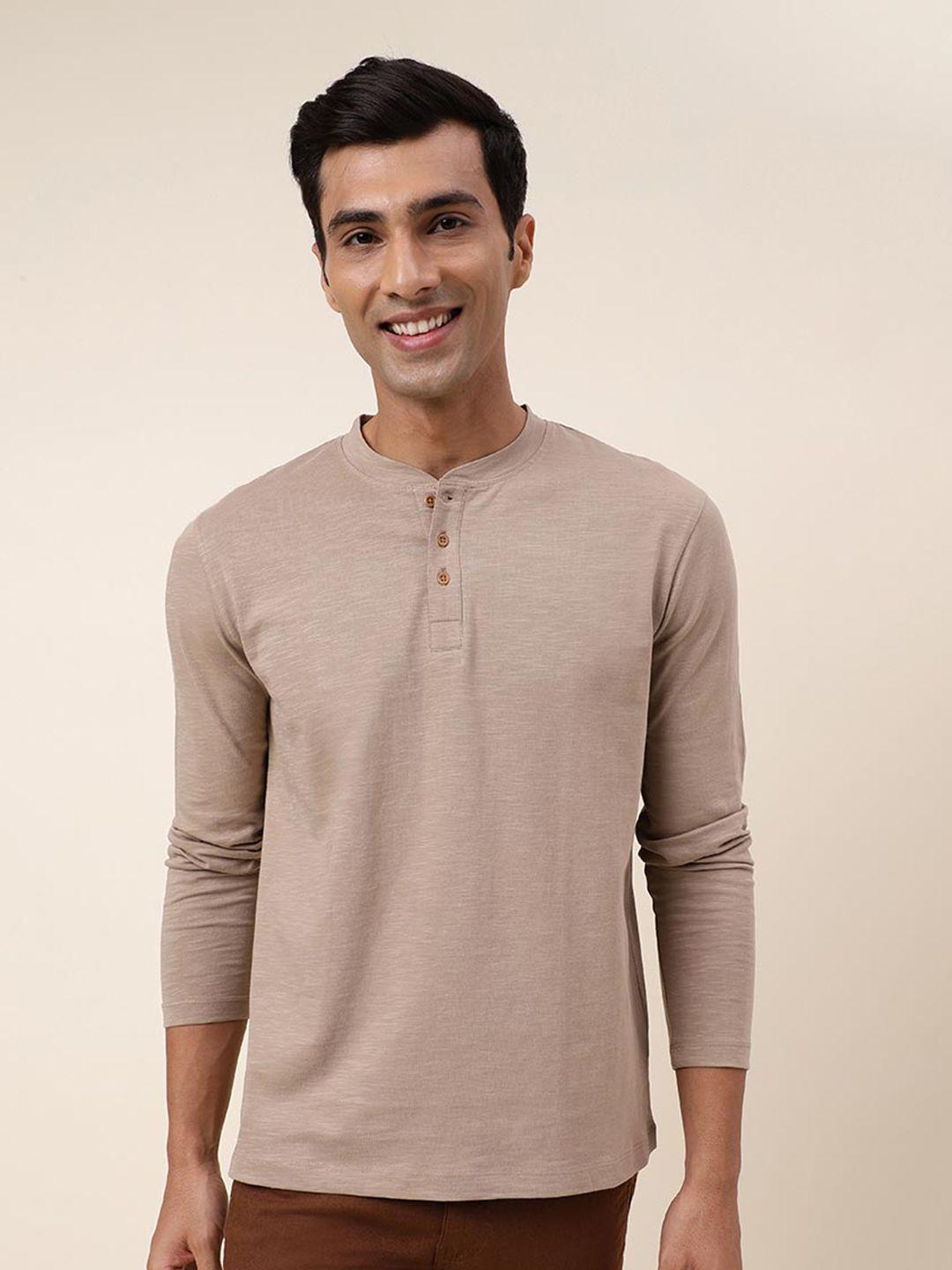 fabindia henley neck cotton relaxed fit t-shirt