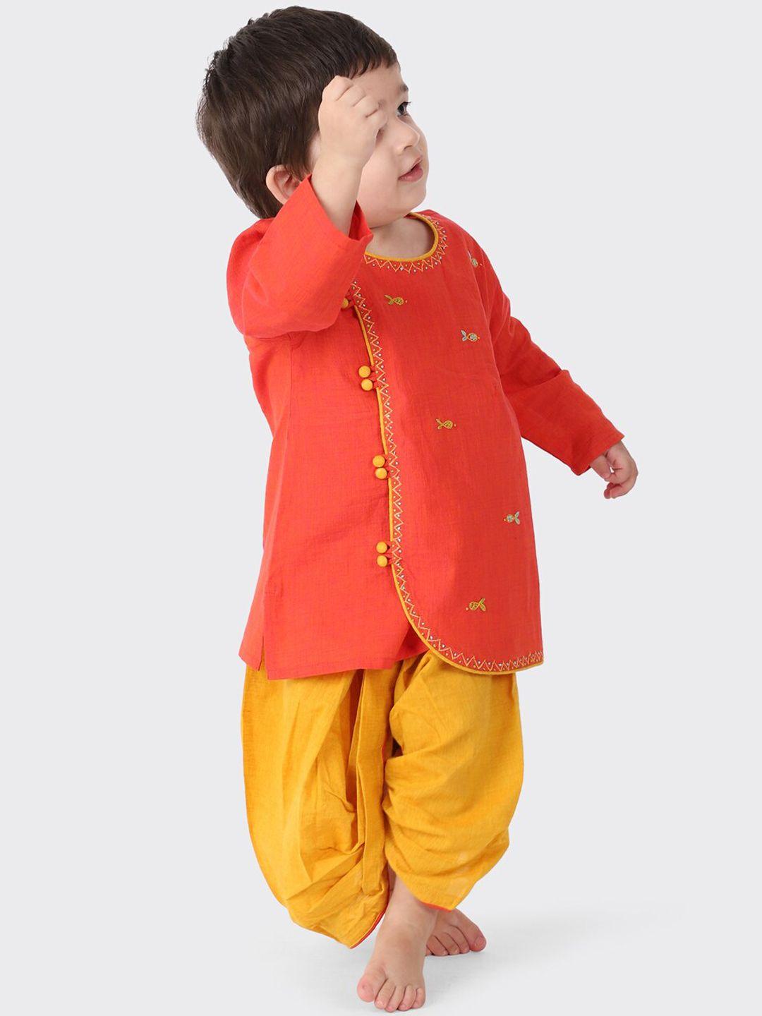 fabindia infant boys embroidered angrakha pure cotton kurta with dhoti pants