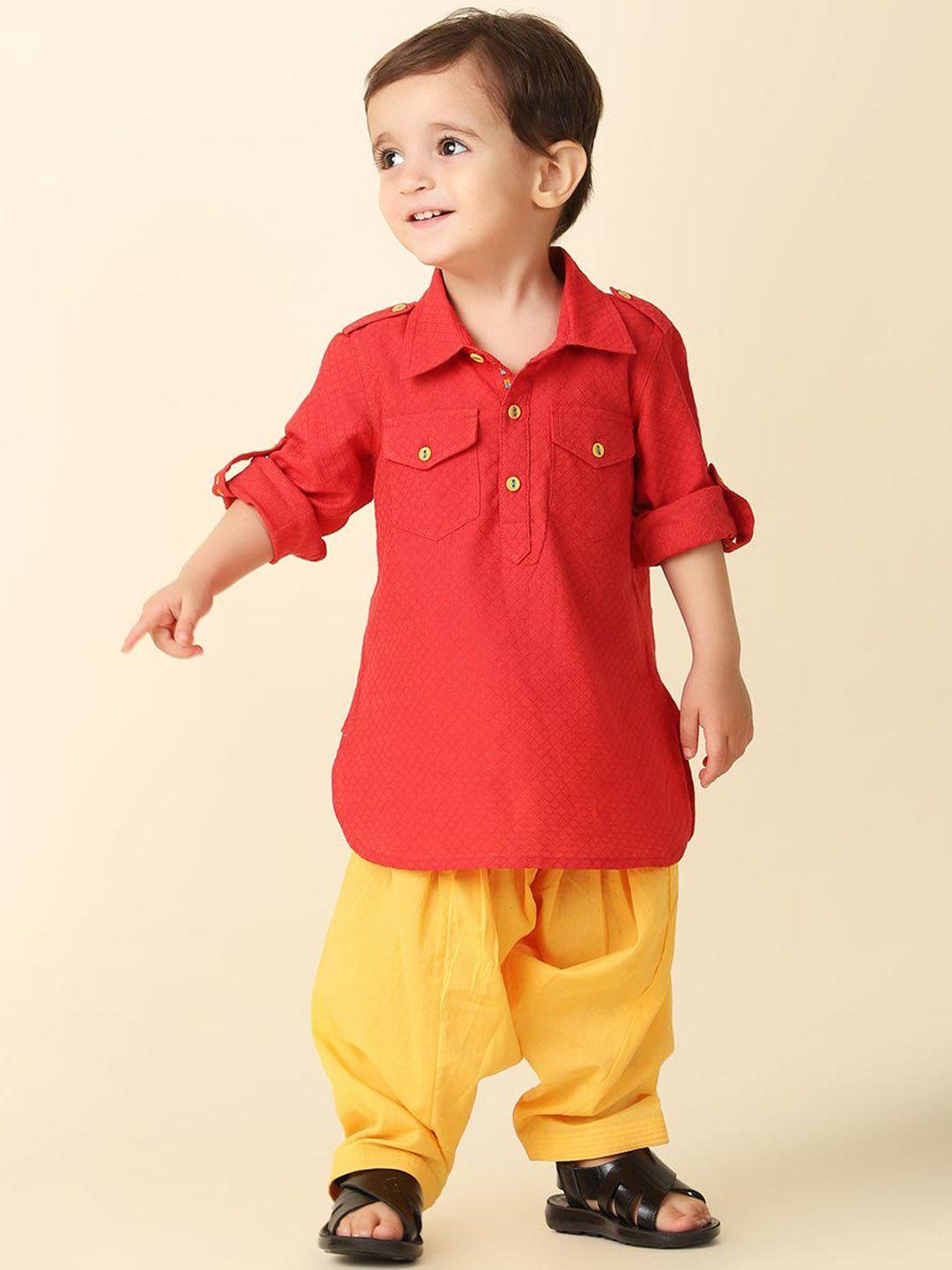 fabindia infant boys shirt collar regular pure cotton kurta with salwar