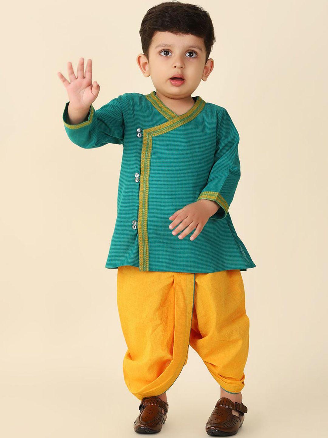 fabindia infant boys striped v-neck angrakha pure cotton kurta with dhoti pants
