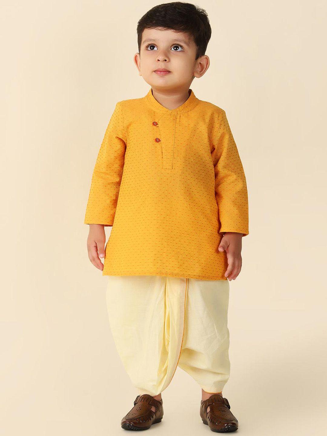 fabindia infant boys woven design pure cotton kurta with dhoti pants
