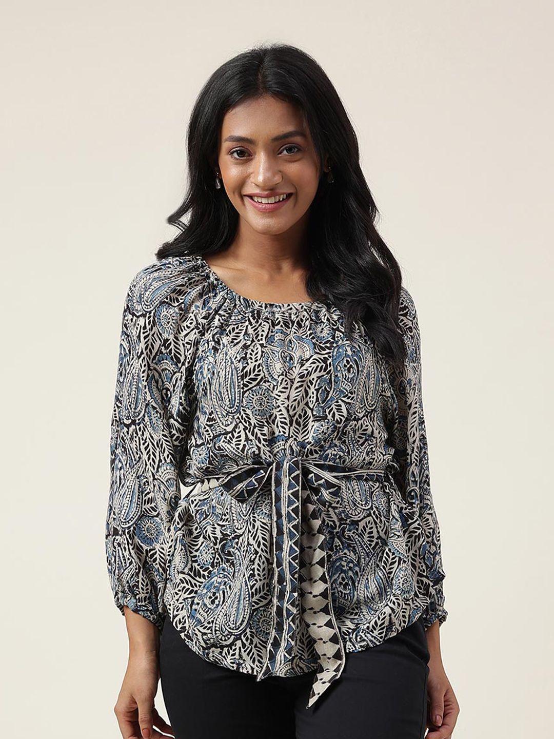 fabindia kalamkari printed cuffed sleeves top