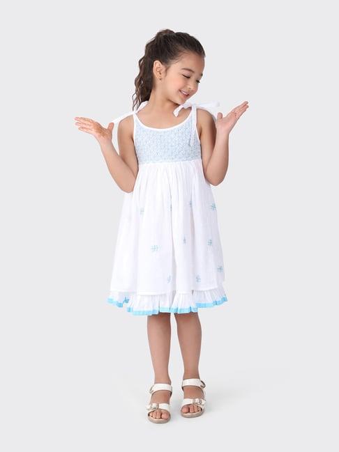 fabindia kids blue cotton embroidered dress