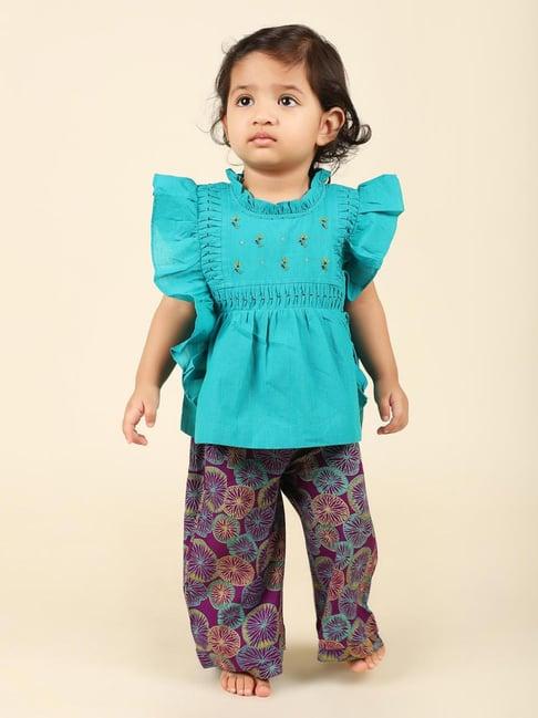 fabindia kids blue printed top with trousers
