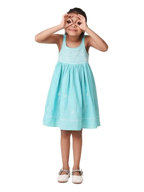 fabindia kids light blue embroidered dress