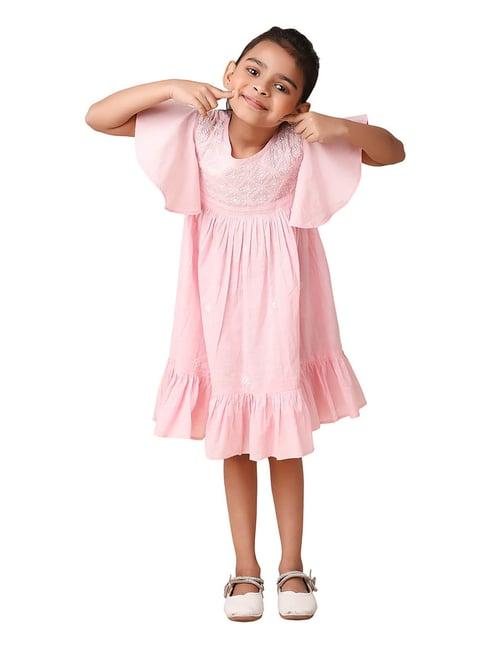 fabindia kids light pink embroidered dress