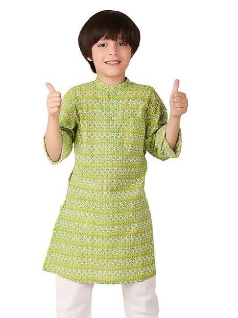 fabindia kids lime green printed full sleeves kurta