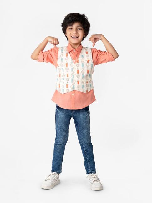 fabindia kids multicolor printed full sleeves shirt with jacket