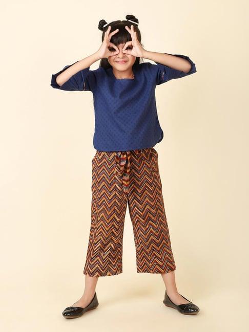 fabindia kids navy printed top with culottes