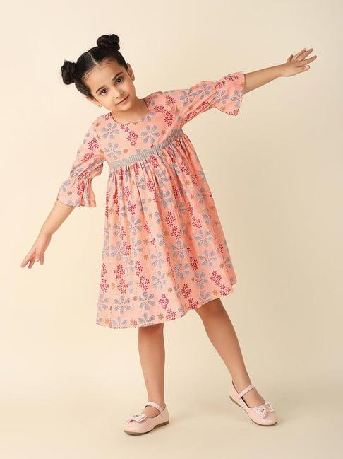 fabindia kids peach printed dress