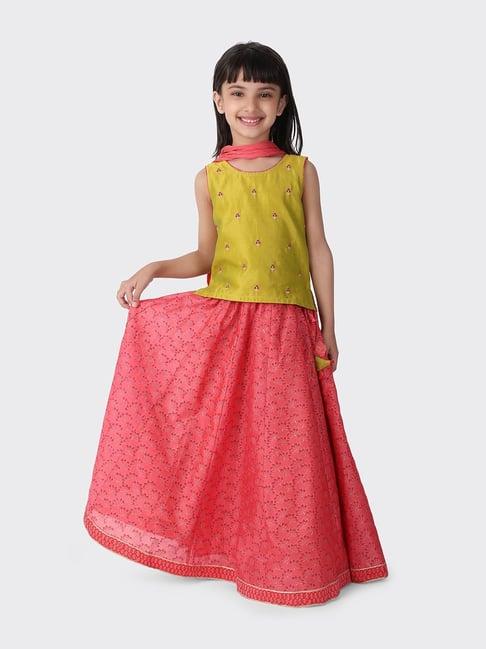 fabindia kids pink printed lehenga choli with dupatta