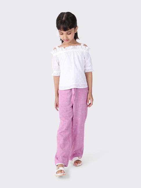 fabindia kids purple cotton printed top & pants